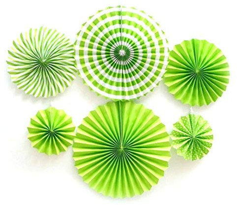 Happium 6 Pcs Paper Fans Set Assorted Colors Hanging Decorations Paper Garlands Ceiling Wall Decor Party Supply Photo Back Drop for Birthday Wedding Graduation Events Accessories Green