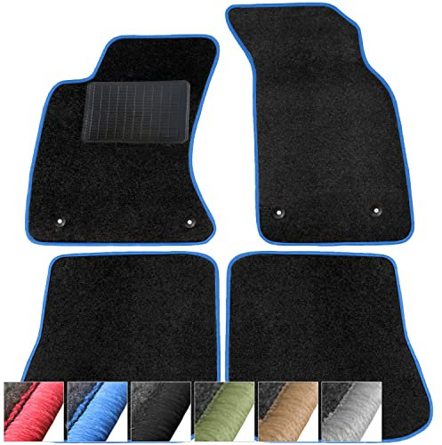 moto-MOLTICO Fußmatten Auto - Velours Autoteppiche passend für Audi 80 B4 (1991-1995) - 4-teiliges Set - Schwarze Automatten mit Blauen Ziernähten