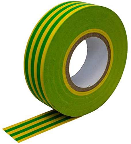 Lumonic 1 rollo Cinta aislante PVC 19mm x 20m verde/amarillo Cinta Iso I Adecuada para electricistas y aficionados I Cinta aislante en diferentes longitudes y colores