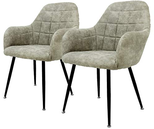 ECD Germany 2er Set Esszimmerstühle mit Rücken- und Armlehnen, Olive, Küchenstühle mit Kunstlederbezug & Metallbeinen, Ergonomische Polsterstühle für Esstisch, Wohnzimmerstühle Esszimmerstuhl Stühle