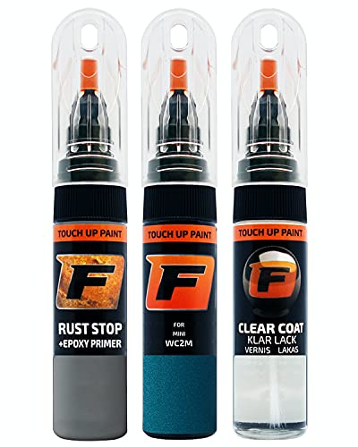 FIRANTO Lackstift Autolack Reparaturset für Mini WC2M Island Blue - 3-in-1 Autolack Kratzer Reparaturstift 15ml Grundierung, Klarlack