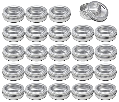 ZEOABSY 50 Stück 60ml Silber Leere Aluminiumdose Aluminium Runde Aludose Blechdosen mit Schraubdeckel Sichtfenster Cremedosen Dosen für DIY Salben Kerze Kosmetik Rasierseife