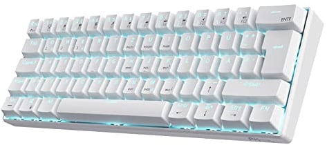 RK ROYAL KLUDGE RK61-DE 60% Bluetooth/kabelgebundene / 2.4Ghz kabellose mechanische Tastatur, 61 Tasten, Hot-Swap-fähige Rote Schalter Gaming-Tastatur für Win/Mac, Weiß, QWERTZ Deutsches Layout