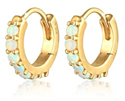 Elli Ohrringe Damen Creolen Klassisch Elegant mit synthetischem Opal | 925 Silber