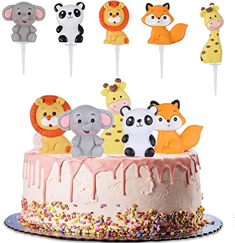 Lushly Stück Zoo Cupcake Topper, Zuckerfiguren Tortendeko, Jungle kuchendeko, Tortenstecker Zahnstocher, Wald kuchendeko, Tiere Tortendeko, Elefant Kuchen Topper für Geburtstag Par
