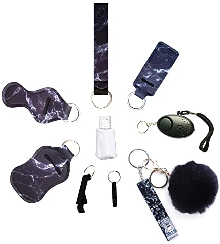 Ensemble Porte-Clés Autodéfense pour Femmes, Enfants, Personnes âgées,Accessoire Porte-Clés de Sécurité Décoration, Alarme Personnelle Tire-Cartes Sirènes de Sécurité
