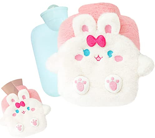 YeahBoom Wärmflasche für Kinder - Hase Mit Handwärmerbezug, Flauschig, Abnehmbar und Waschbar - Premium Qualität, Geprüft und Frei Von Schadstoffen