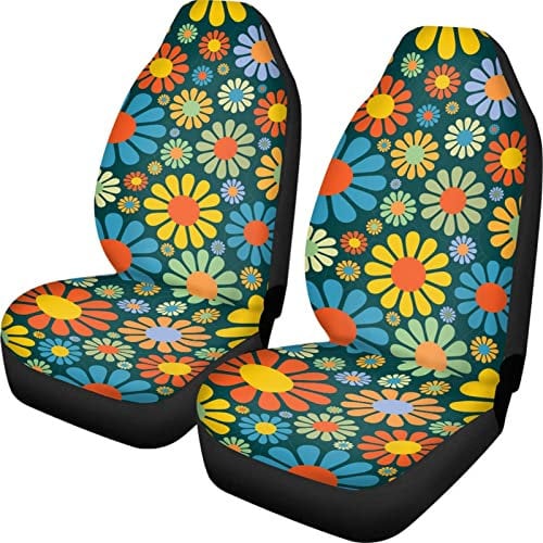 Belidome Autositzbezüge abstrakte Hippie-Blume, für Damen und Herren, Dekoration, universelle Passform, SUV, Van, Limousine, 2-teiliges Seit