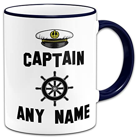 Personalised Captain Any Name Mug - Narrowboat Canal Boat Ship Barge - Dark Blue Handle/Rim