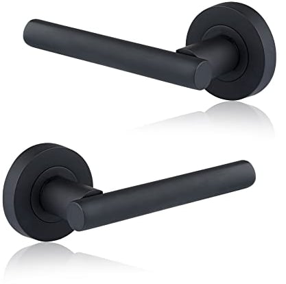 XFORT Matt Black Liberty Lever On Rose Door Handles, T-bar Lever Latch Rose Door Handle, Door Handle Set for Internal Wooden Doors (1 Pair)