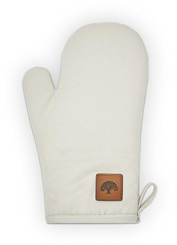 BO877005 Barbary & Oak Cotton Single Oven Glove with Leather Detail, Quilted Stitching, Cream