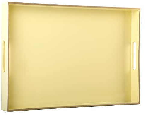 Zosenley Dekoratives Tablett, rechteckiges Kunststofftablett mit Griffen, modernes Kosmetiktablett und Serviertablett für Badezimmer, Küche, Ottomane und Couchtisch, 39,6 x 26,7 cm (hellgelb)