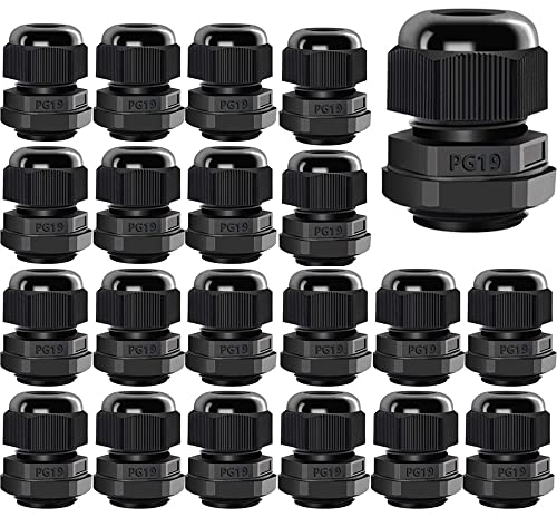 Gebildet 20Stück PG19 Kabelverschraubung, Kunststoff Wasserdicht Verstellbar 12–16mm IP68 Kabelverschraubung mit Gummidichtungen, M24 * 1.5 Kabelverbinder, Kabelschutz (Schwarz)
