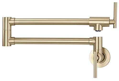 DIKUROOMS Brushed Gold Pot Filler Faucet Stainless Steel Commercial Wall Mount Kitchen Sink Faucet Folding Stretchable with Single Hole Two Handles