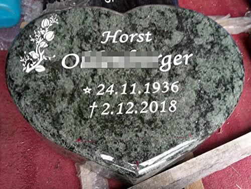 designgrab OlivL105-50x40x10 cm Liegestein Grabherz aus Granit Olive Green inkl. Beschriftung von Vor- und Nachname sowie Geburts- und Sterbedatum