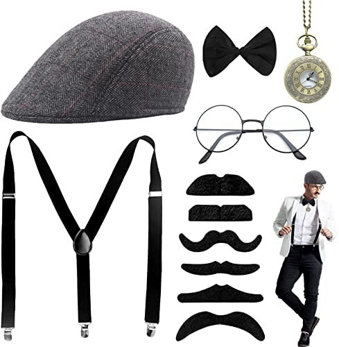 Shinybox 1920s Jahre Herren Accessoires, 20er Jahre Kostüm Zubehör Set, Vintage Taschenuhr, Herren Fliege, Verstellbar Hosenträger für Abschlussball Event Karneval Party 1920s Jahre Art Deco Party