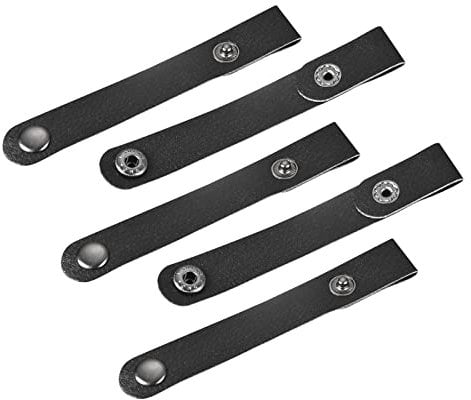 Sourcing Map Pack of 5 Leather Cable Straps, Leather Cord Organizer, Portable USB Straps, 100x15mm Black, Cord Management for Earphone, Cable, Wire