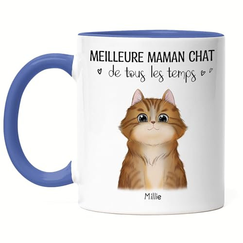 Kiddle-Design Propriétaire de chat Mug Bleu Personnalisé Cadeau Maman chat Amoureux des chats Proverbe Nom Ami des chats Animal de compagnie