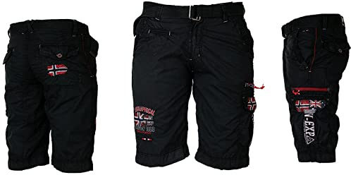 Geographical Norway Herren Cargo Shorts Kurze Hose Short Bermuda Knielang Parodi, Hosengröße:L / W33, Farbe:Schwarz