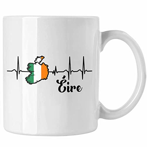 Trendation - Irland Tasse Herzschlag Eire Geschenk für Irland-Fans (Weiß)