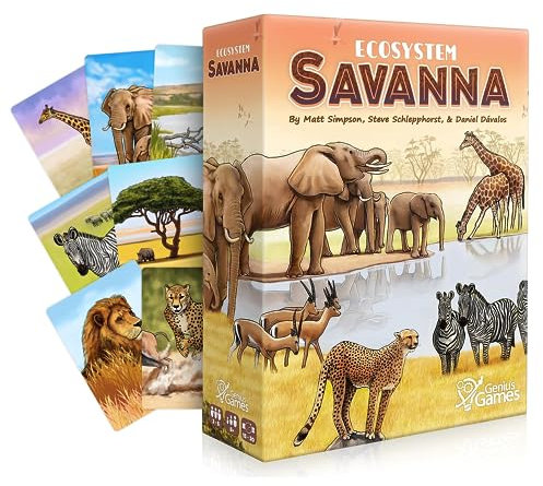 Ecosystem: Savanna - A Family Card Game About Animals on Grassy Woodland of African Savanna - Fun & Educational Ecology Game for Kids & Adults - Strategy Board Game for Gamers, Students & Teachers