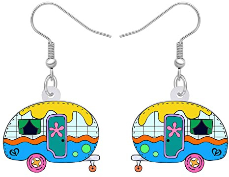 DOWAY Cute Acryl Camping Geschenke für Damen Mädchen Cartoon Camper Ohrringe Anhänger Anhänger Schmuck Auto Zubehör