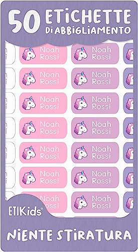 50 Etichette per Vestiti Senza Stirare. Lavatrice e Lavastoviglie - Ideali per Scuola e Asilo - Etichette Adesive Personalizzate - 26mm x 12mm. Colore 15