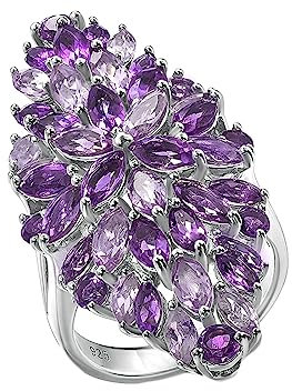 AMDXD 925 Silber Ring für Damen, Blumen Trauringe mit Amethyst Lila Marquise, Sterlingsilber Hochzeitsband Hochzeitsring Echt Schmuck, Silber, Gr.49