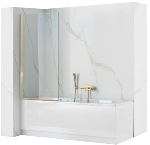 Rea Pare-baignoire Elegant Gold 70 x 140 cm écran paroi de baignoire sur le mur, verre de sécurité 5 mm (Finition des profils: Or clair)