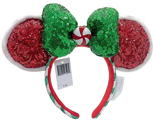 XXXPOWERXXX Christmas Mouse Ear Bow Headbands,Sequins Glitter Windmill Hair Accessories with Green Bow Party Christmas Princess Decoration Cosplay Costume Gift for Girls & Women