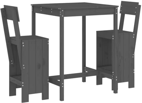 vidaXL Gartenbar Set 3-TLG., Sitzgruppe mit 1 Gartentisch 2 Barhocker, Garnitur mit Rückenlehne Fußstütze, Terrassenmöbel Gartenmöbel, Grau Massivholz Kiefer