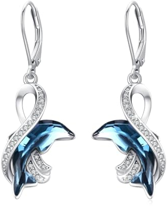Delfin Ohrringe Sterling Silber Delfin Leverback Ohrringe für Damen Tier Unendlichkeitssymbol Ohrhänger Blau Delfin Kristall Schmuck Tier Geschenk für Damen Frauen