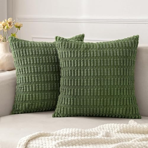 MIULEE 2er Set 50x50 cm Kordsamt Kissenbezüge Moderne Kissenhüllen Dekorative Sofakissen Dekokissen Weicher Zierkissenbezug für Wohnzimmer Sofa Schlafzimmer Boho Dekor Matcha Grün