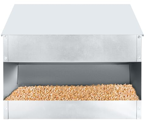 UISEBRT Geflügel Futterautomat 15kg Füllmenge Aufhängbar Futterspender Mit Handschuhen und Futterschaufel Verzinkter Stahl Futtertrog für Hühner Gänse Enten Wasserdichter 41.5x16x33.5cm Silber