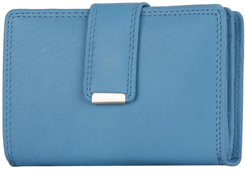 EAAKIE RFID Damen Geldbörse Portemonnaie Geldbeutel Damenbörse weiches Leder 14 Karten (Hell-Blau)