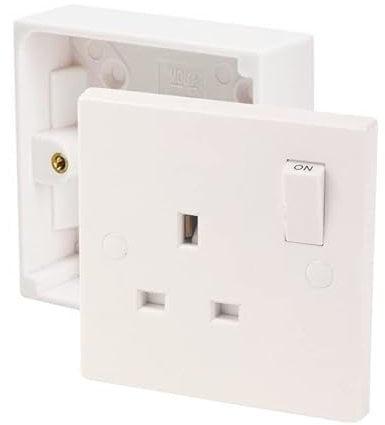 SHPELEC® Sqaure Edge White 13A 1 Gang Switched Socket and 25mm Surface Mount Pattress Box