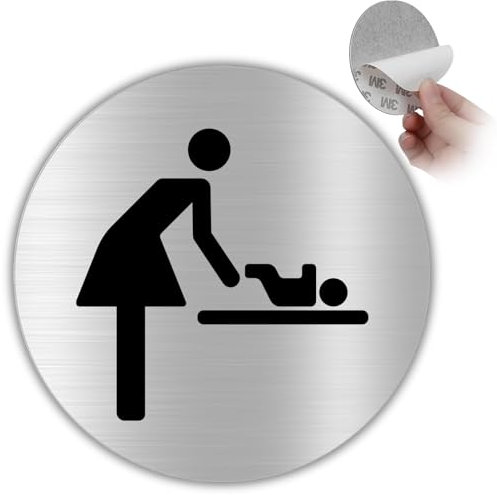 LEIASA | Señal Adhesiva WC Mujer con Bebe - Aluminio - Grosor 0.6 mm - Diámetro Ø 100 mm - Señalización De Baños - Señal Aseos - Signo Baño - Cartel adhesivo WC Mujer con Bebe