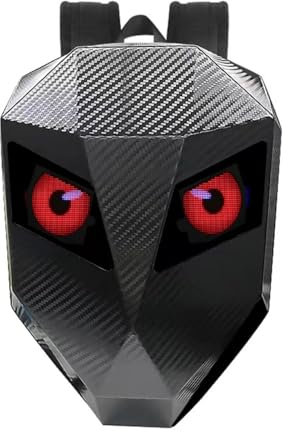 Strukturierter LED-Motorrad-Rucksack aus Kohlefaser - 3D-Hartschalen-Motorrad-Rucksack mit programmierbarem Digitalbildschirm, wasserdichte Reithelmtasche für den Außenbereich, Schwarz , 38.1 x 17.78