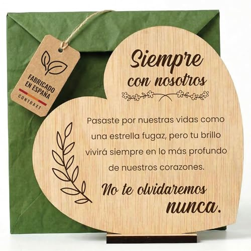 CONTRAXT Tarjeta de Condolencias en Madera. Tarjeta de Fallecimiento para regalar por Duelo al Difunto o Difunta Hombre Mujer