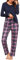 Litherday Pyjama Femme Hiver Ensembles de Pyjama Femme Coton Col en V Vêtements de Nuit à Manches Longues Imprimé à Carreaux Automne Vêtement d'Intérieur Bleu Marine S