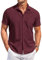 COOFANDY Men's Short Sleeve Button Down Shirt - Casual Summer Beach Vacation Shirt, Wrinkle Free, Dark Red, XXL