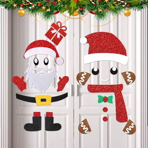 2 Stili Adesivi Natalizi per Porte,Adesivi Natalizi per Finestre con Punti Colla,Adesivo Porta Natale di Pupazzo di Neve e Babbo Natale Decorazioni Natalizie per Pareti Frigorifero Vetro