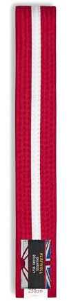 Playwell Martial Arts Baumwollgürtel mit weißen Streifen – (Karate, Judo Taekwondo), Roter Gürtel mit weißen Streifen, 220cm