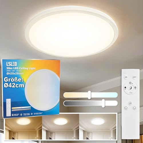 L5L3D Deckenlampe LED Deckenleuchte mit Fernbedienung, Φ42x2.8 CM 2700K/4000K/6500K IP44 22W 2900LM LED Panel mit Backlight-Effekt für Badezimmer Schlafzimmer Wohnzimmer Küche Bad Keller, Weiß