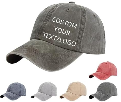 Baseballkappe im Retro-Stil mit personalisiertem Text oder Logo, reine Baumwolle, gewaschener Denim, Entenschnabelmütze, In verschiedenen Farben erhältlich, Einheitsgröße