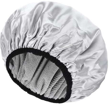 Abeillo Terry Lined Shower Caps for Women Reusable, Triple Layer Large Shower Cap Terry Cloth Lined Waterproof Bath Cap Hair Cap for Long Thick Hair(Grey)