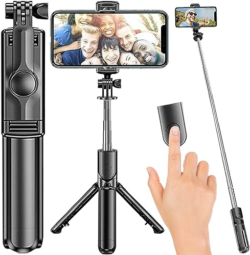 Izoxis - 2-in-1 Bluetooth-Selfie-Stick, ausziehbar, Selfie-Stick, Selfie-Stick, mit kabelloser Fernbedienung, 360° drehbar, kompatibel mit iPhone Android, für Reisen Vlog 21234