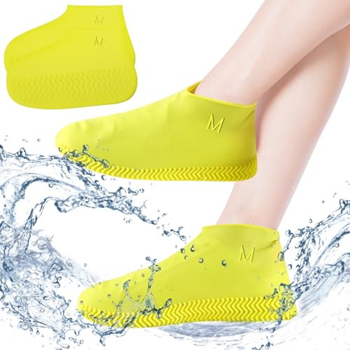 XIMEY 1 Par de Funda de Silicona para Zapatos, Cubre Zapatos Impermeable Lluvia, Funda Impermeable Zapatos, Cubre Zapatos Impermeable para Adultos y Niños, Reutilizables, Lavable, M- Amarillo
