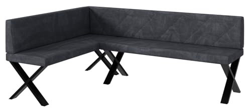 MEBLINI Eckbank für Esszimmer - Küchenbank - Essecke - Sitzecke Küche - ERIC - X-Beine 142x196x87cm Links - Dunkelgrau Samt