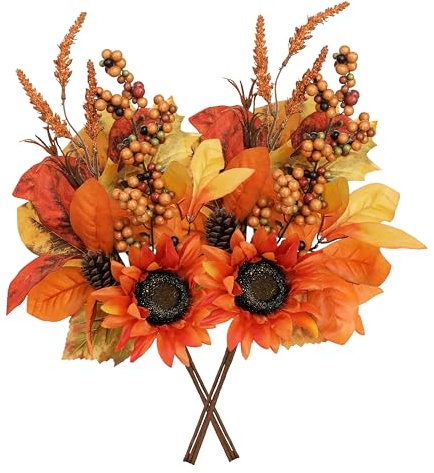 Arborus 2 STK Herbstzweige Künstlich 40 cm Künstliche Herbstblumen Sonnenblume Herbststrauß Dekozweige für Vase Herbst Deko Tisch Regal Fensterbank Kamin Halloween Weihnachten Erntedankfest Deko